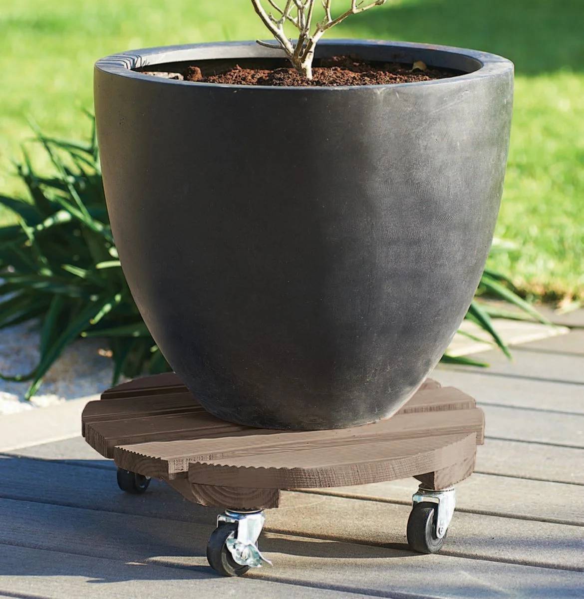 Nortène - Support à roulettes bois taupe Ø40 cm – NORTENE - Image 3