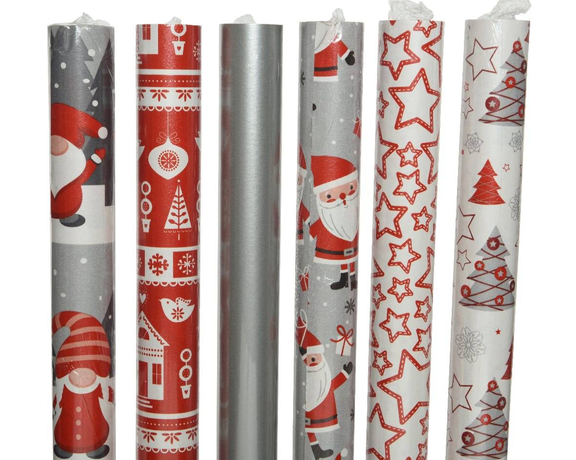 Papier cadeau papier L200.00-W70.00-H0.01cm rouge/blanc