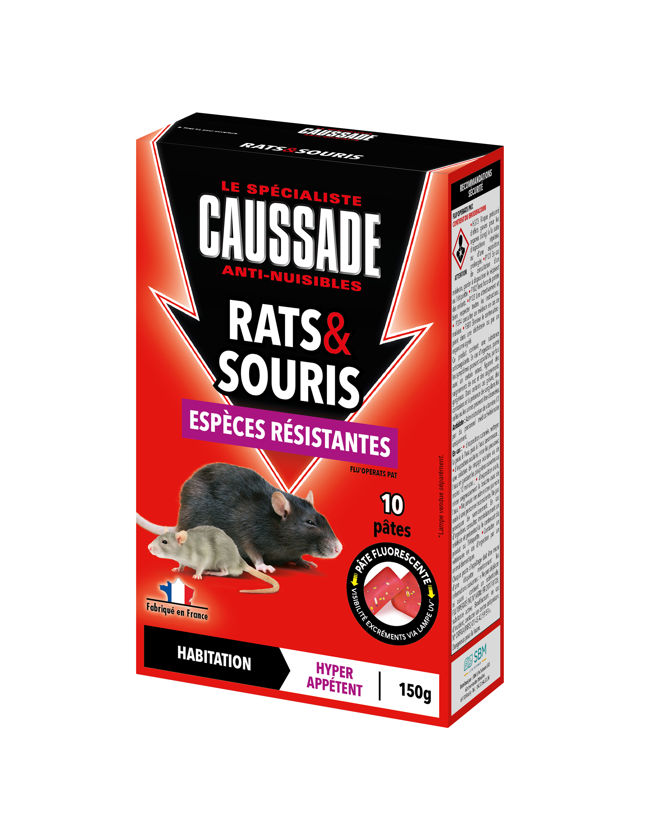 Caussade - Appât pâte fluo anti-nuisibles rats et souris rouge H.18.5 cm P.12 cm - Caussade