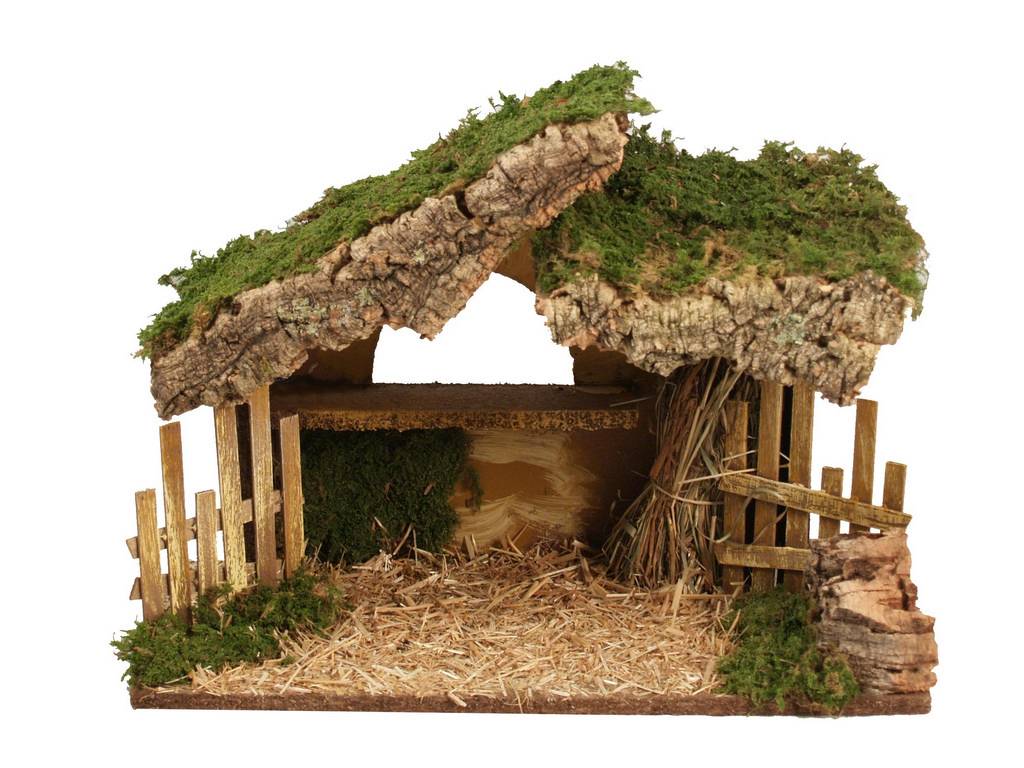 Crèche vide en bois et liège avec barrières cm 36x15x25 - Image 1