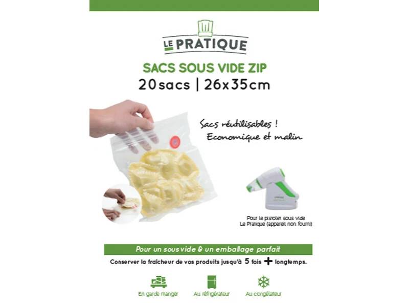 LE PRATIQUE - Sacs sous vide gaufres zip à valve réutilisables 26 x 35 cm 20 sacs - LEPRATIQUE