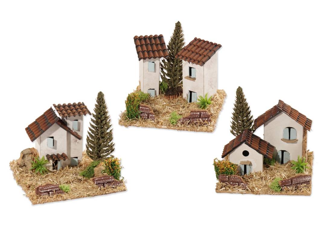Maisonettes provençales avec cyprès.3 Models assortis cm 13x13x13