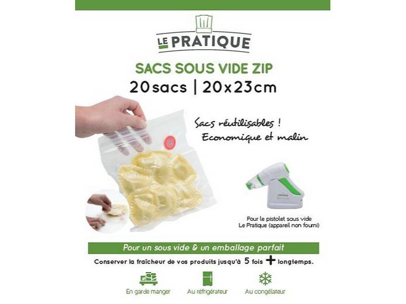 LE PRATIQUE - Sacs Sous Vide Gaufres Zip À Valve Réutilisables 20 x 23 cm 20 pcs - LEPRATIQUE
