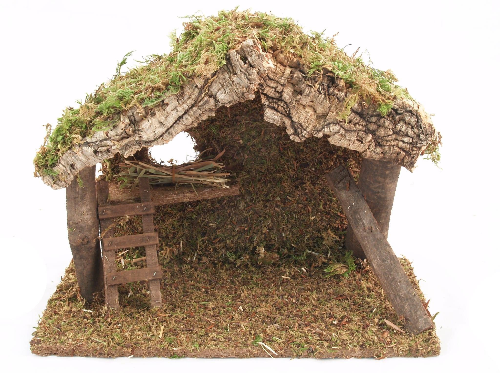 Crèche vide en bois et liège avec échelle cm 34x16x25