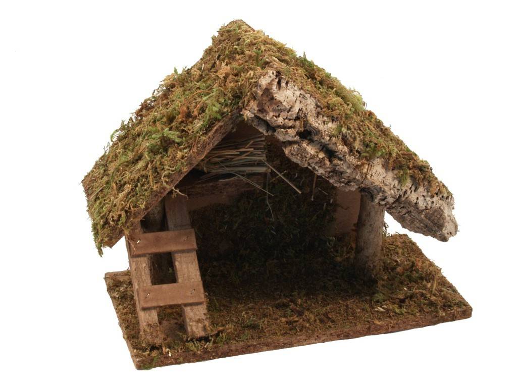 Crèche vide en bois et liège avec échelle cm 24x14x14