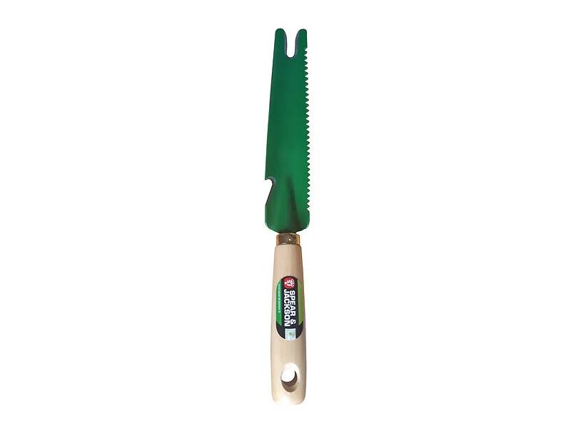 Couteau désherbeur dentelé et affûté acier et hêtre bleu 32,30 cm - S&J - Image 4