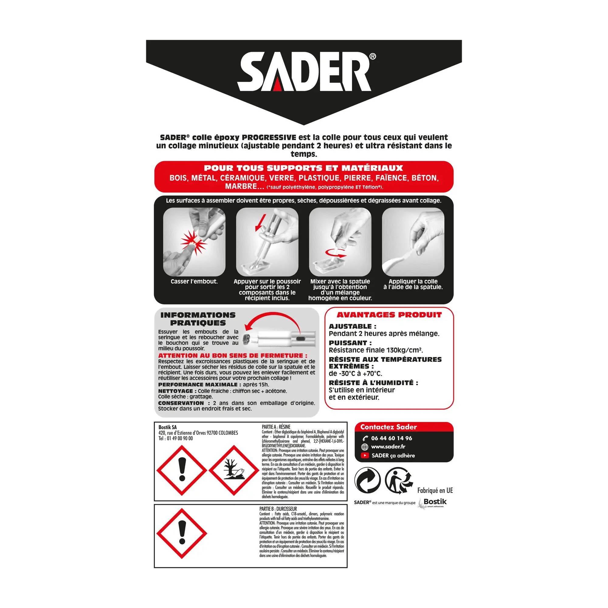 Colle de réparation bi-composants progressive 25 ml – SADER - Image 1