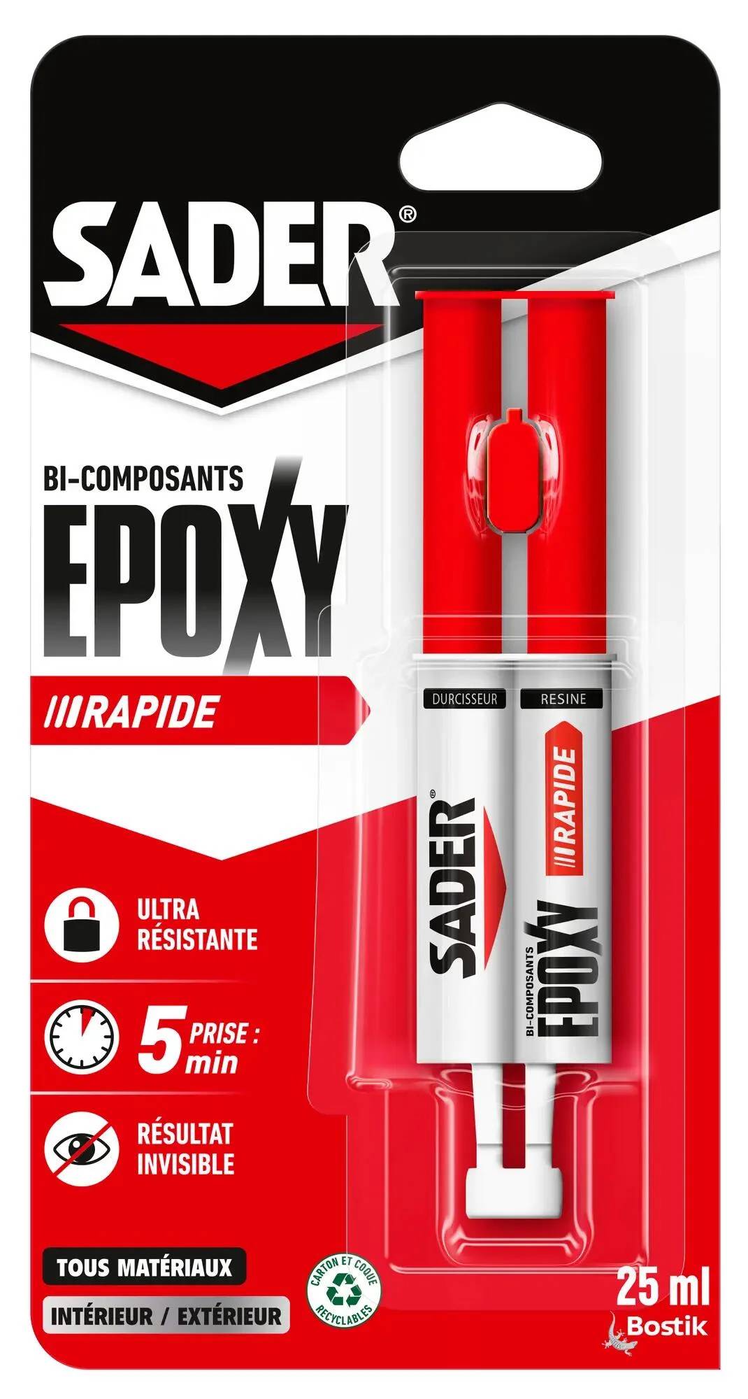 Colle de réparation Epoxy bi-composants rapide 25 ml – SADER - Image 1