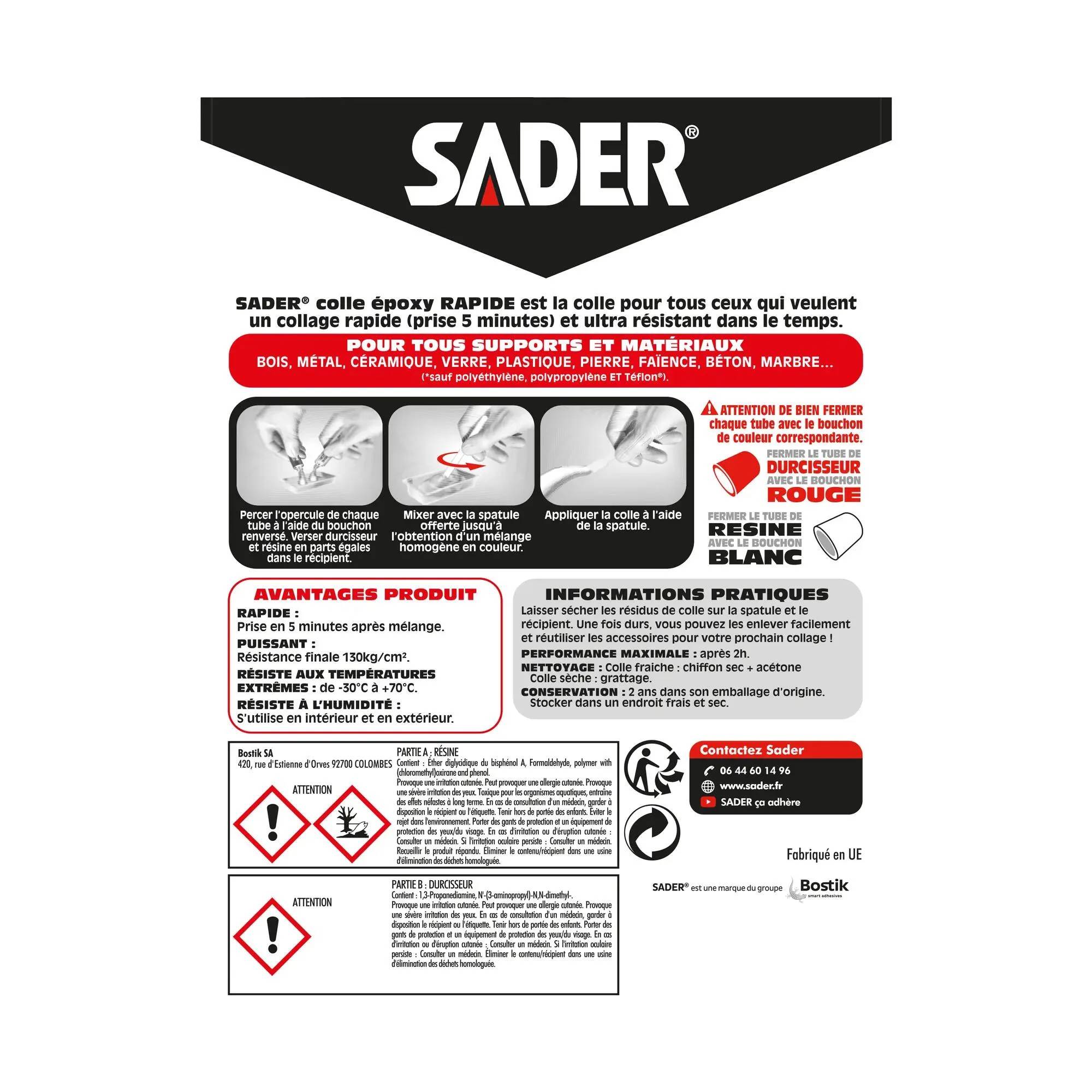 Colle de réparation Epoxy bi-composants rapide 25 ml – SADER - Image 3