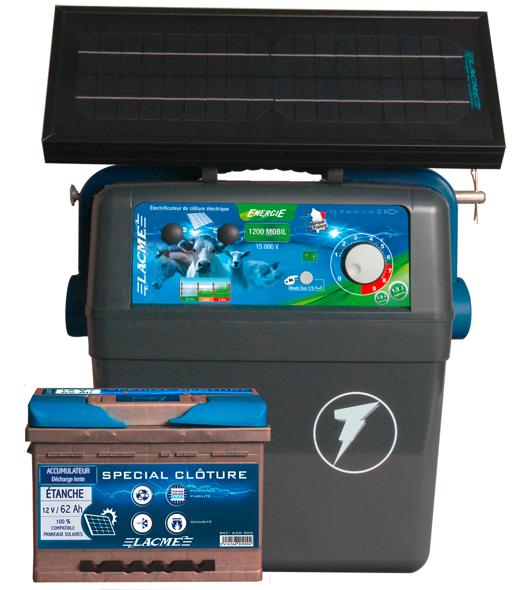 Lacme - Electrificateur solaire Energie 1200 Mobil , 7,2 W (15000 V, 1,3 J délivrés) - LACME - Image 1