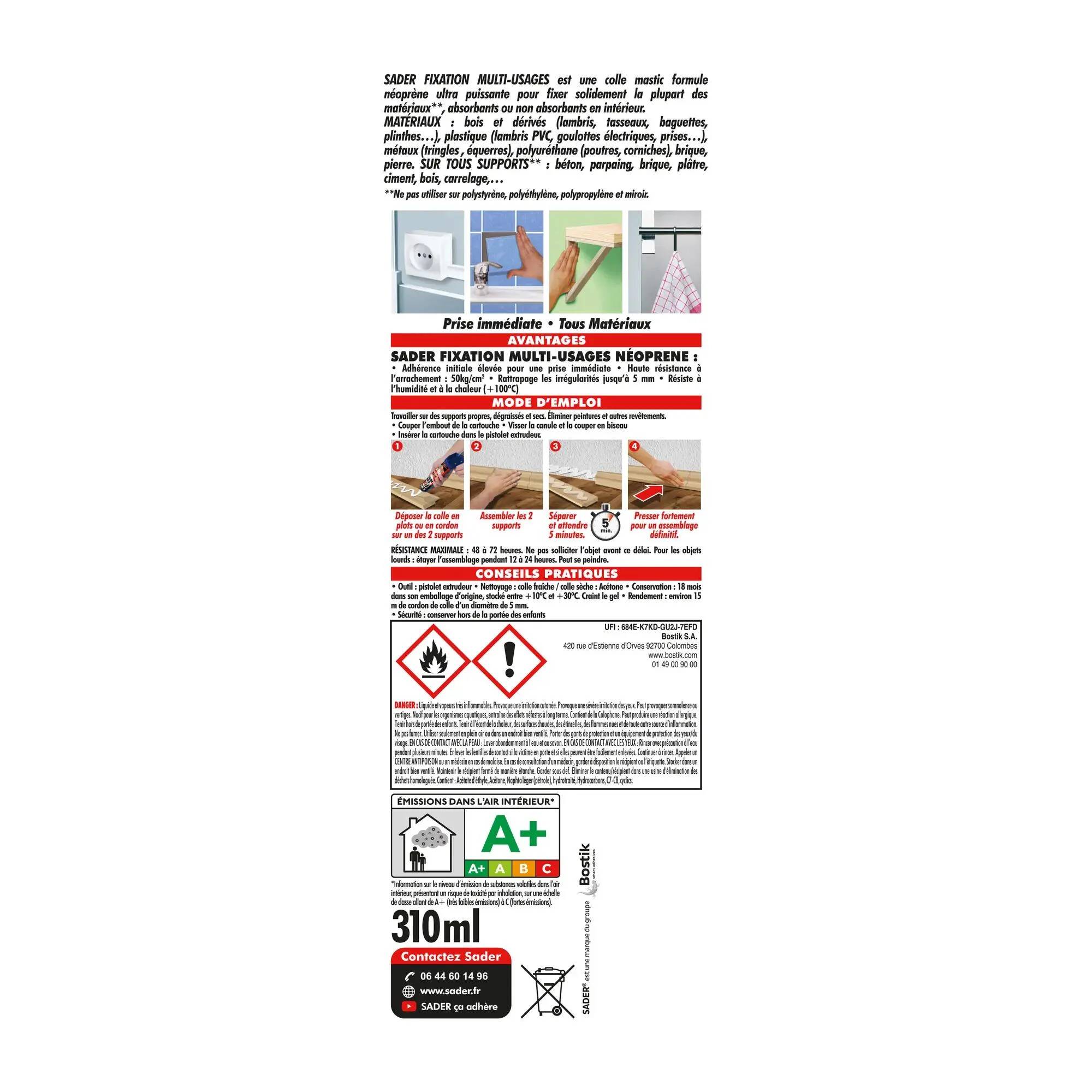 Colle mastic néoprène beige 310ml - SADER - Image 2