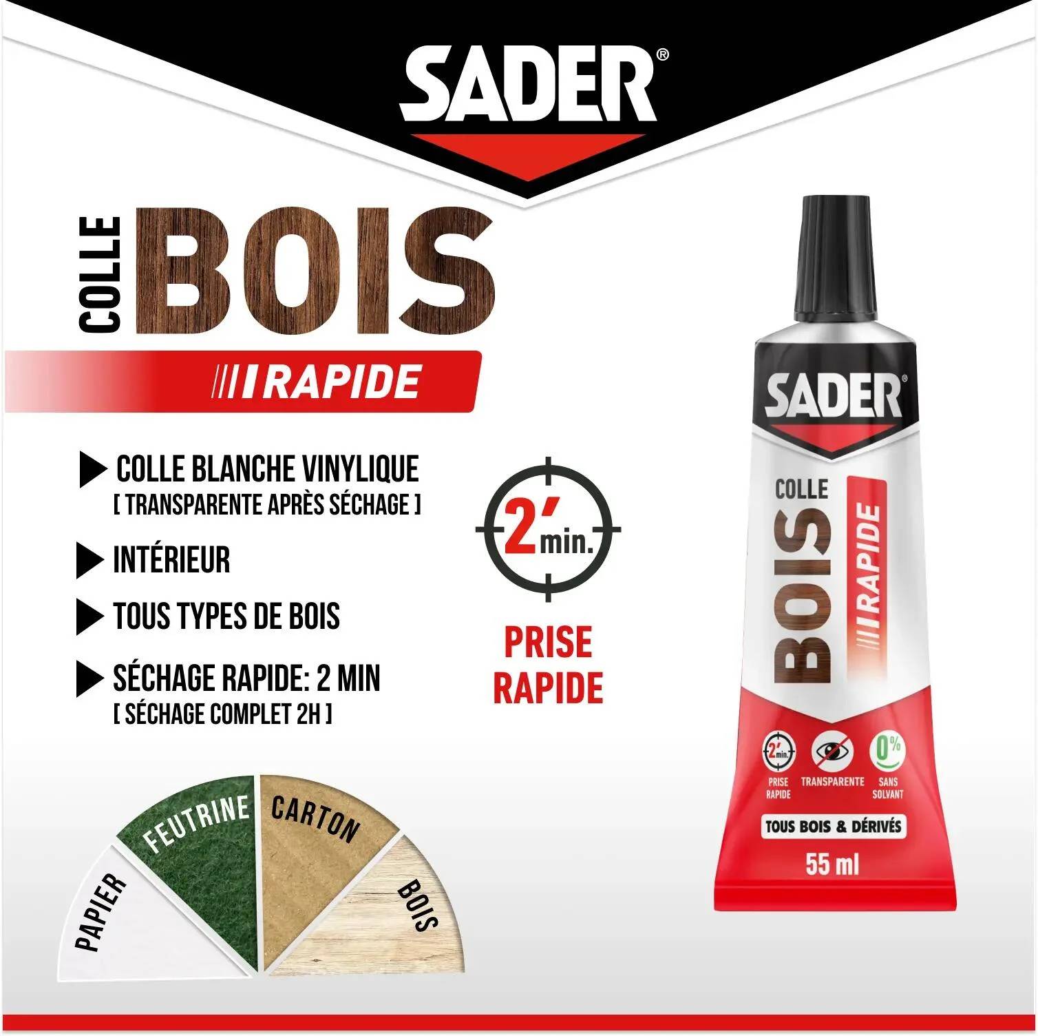 Colle bois prise rapide 55 ml - SADER - Image 2