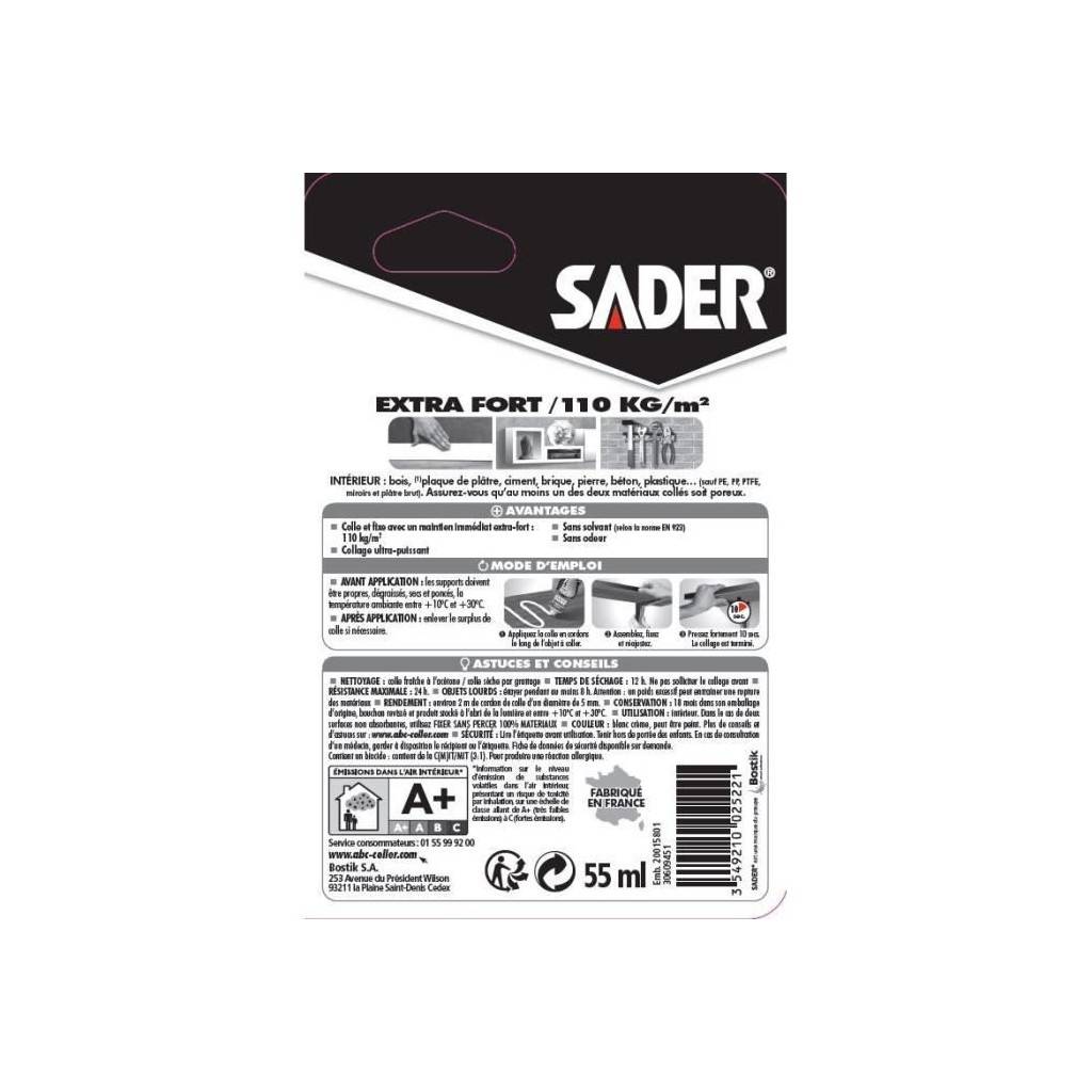 Colle fixer sans percer 55 ml tube souple - Sader - Image 5