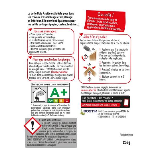 Colle bois rapide vinylique incolore 250 g - SADER - Image 3