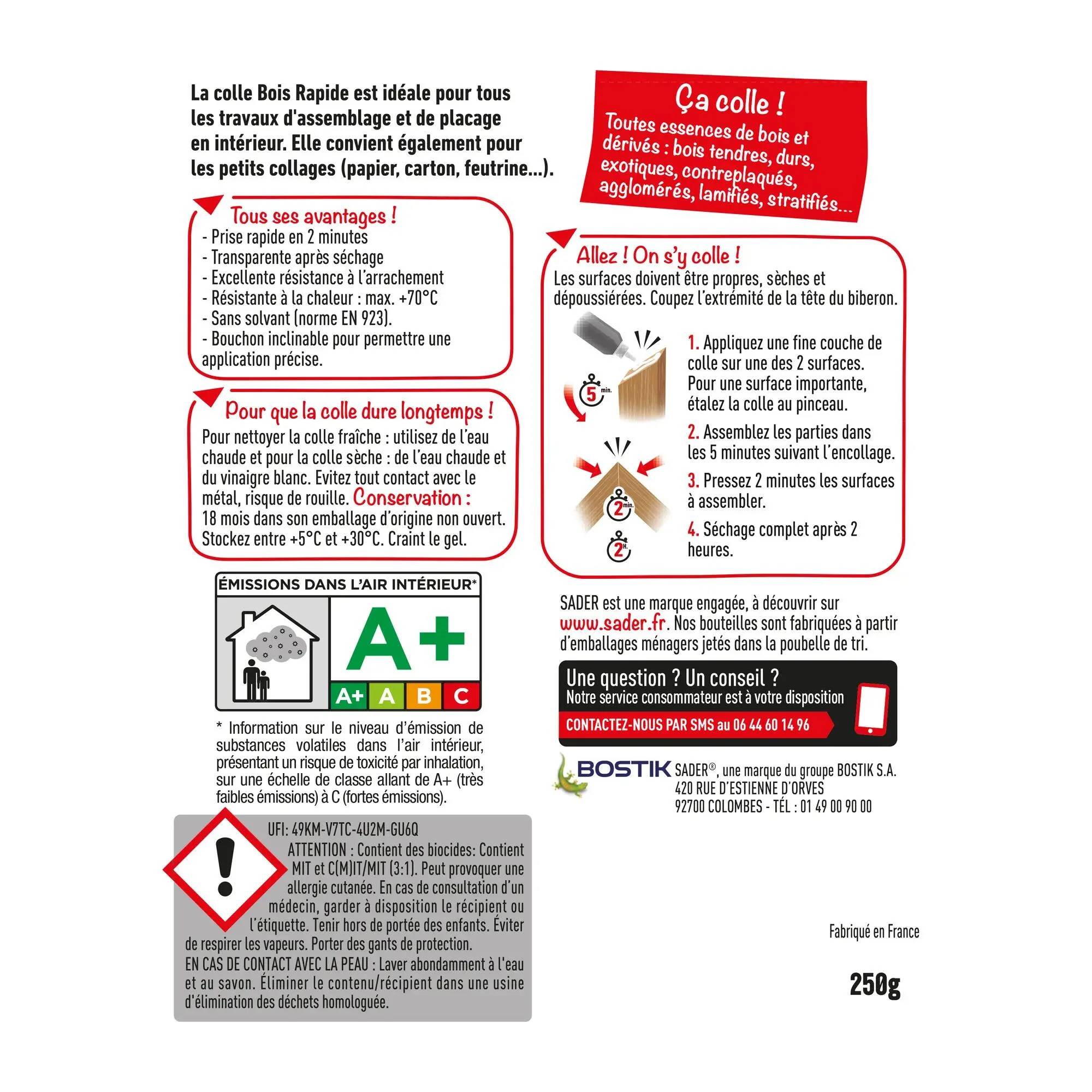 Colle bois rapide vinylique incolore 250 g - SADER - Image 3