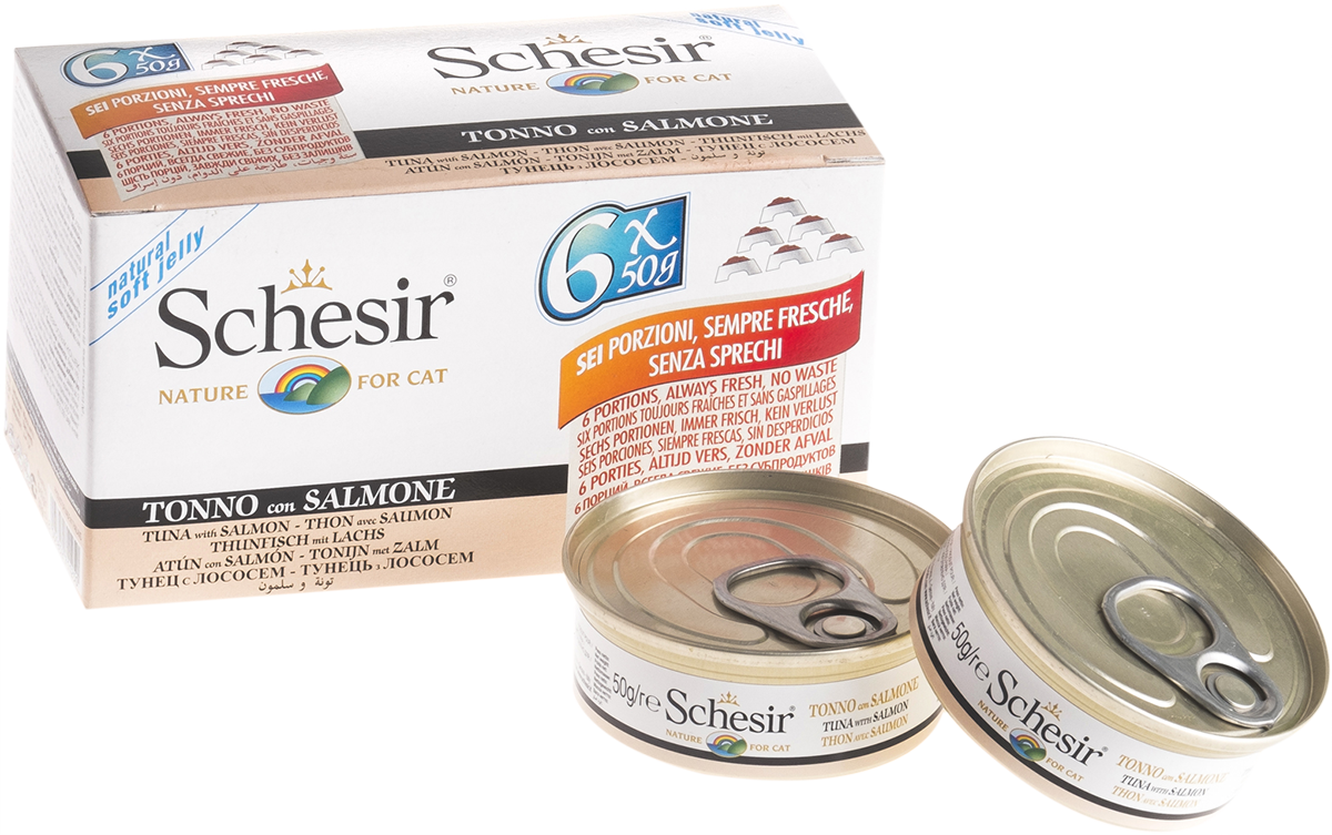 Schesir Chat - Thon/Saumon au bouillon 6 x 50g
