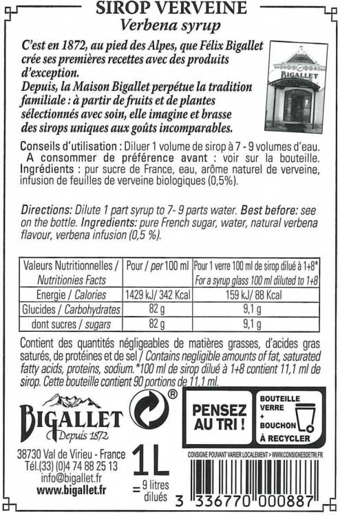 Bigallet - Sirop de verveine 1 L - Bigallet - Image 2