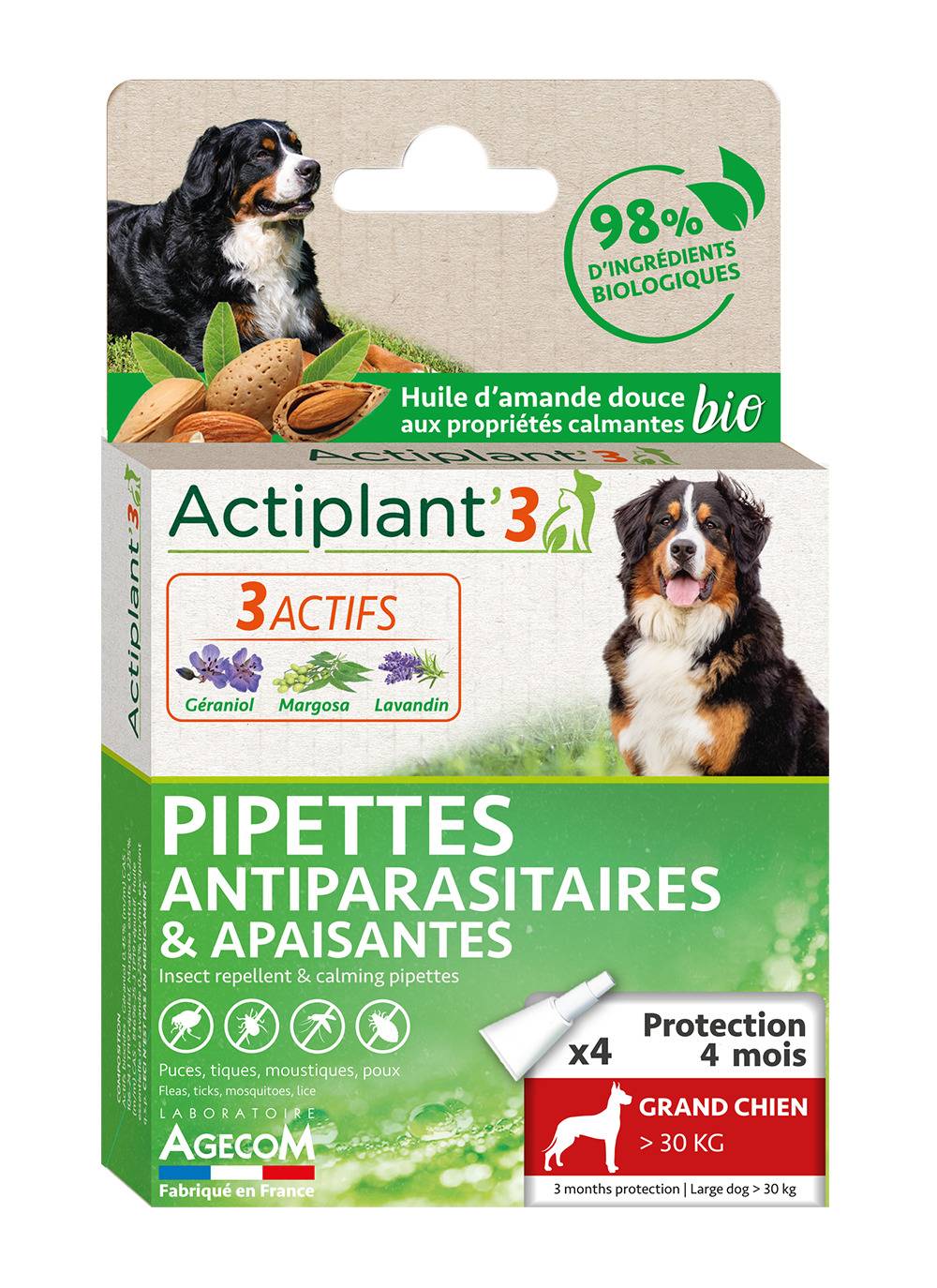 ACTIPLANT'3 PIPETTES INGREDIENTS BIO CHIEN L X3