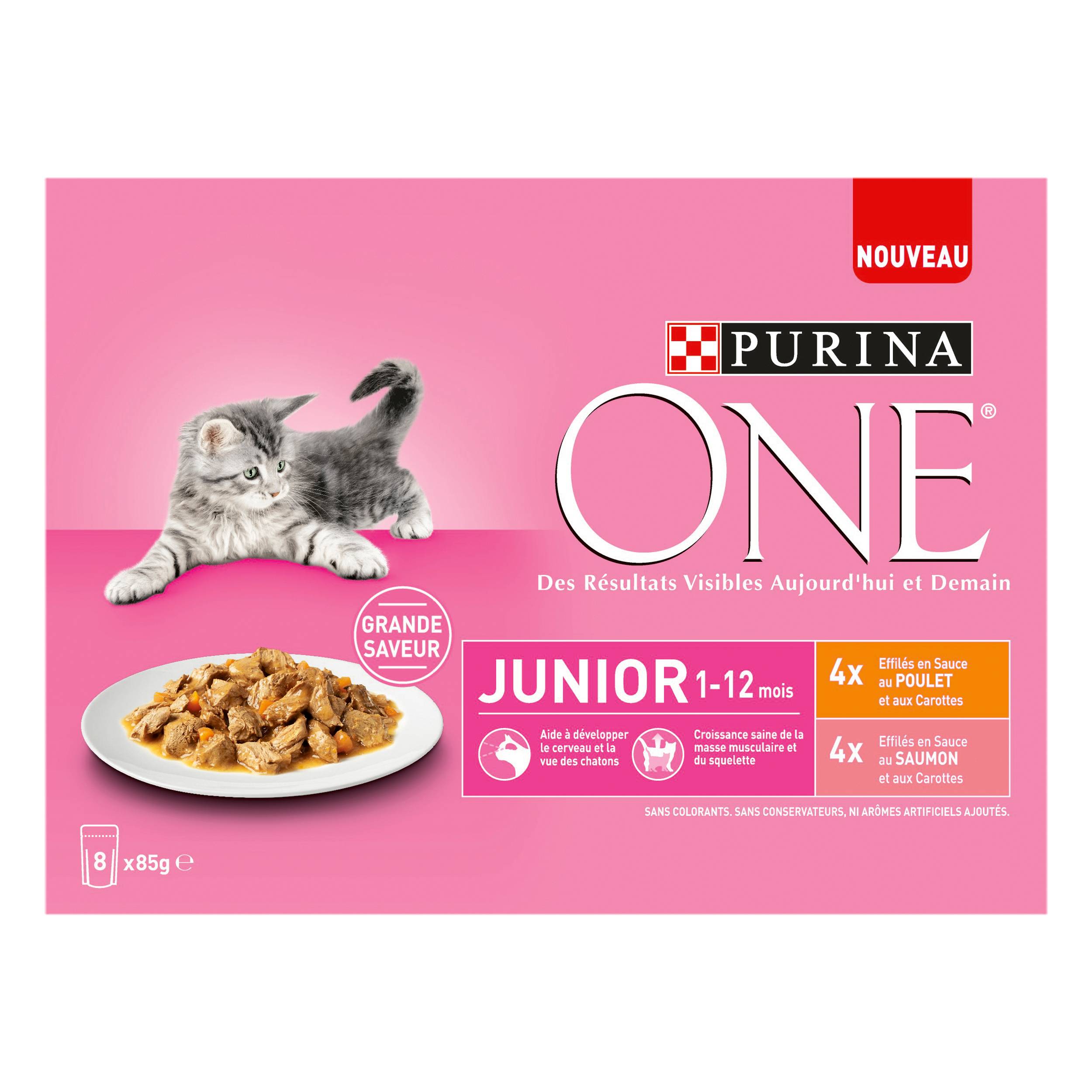 Purina One - Effilés sauce chat Junior Poulet Saumon 8x85g - PURINA ONE