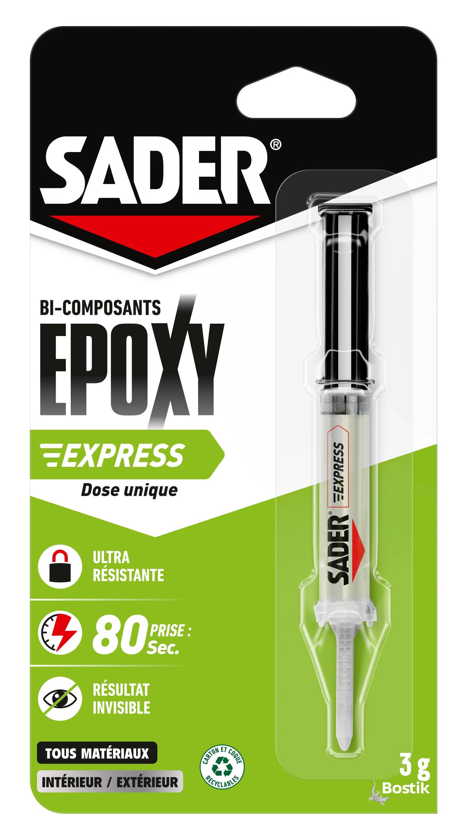 Colle réparation Epoxy bi-composants express 3g - SADER - Image 1