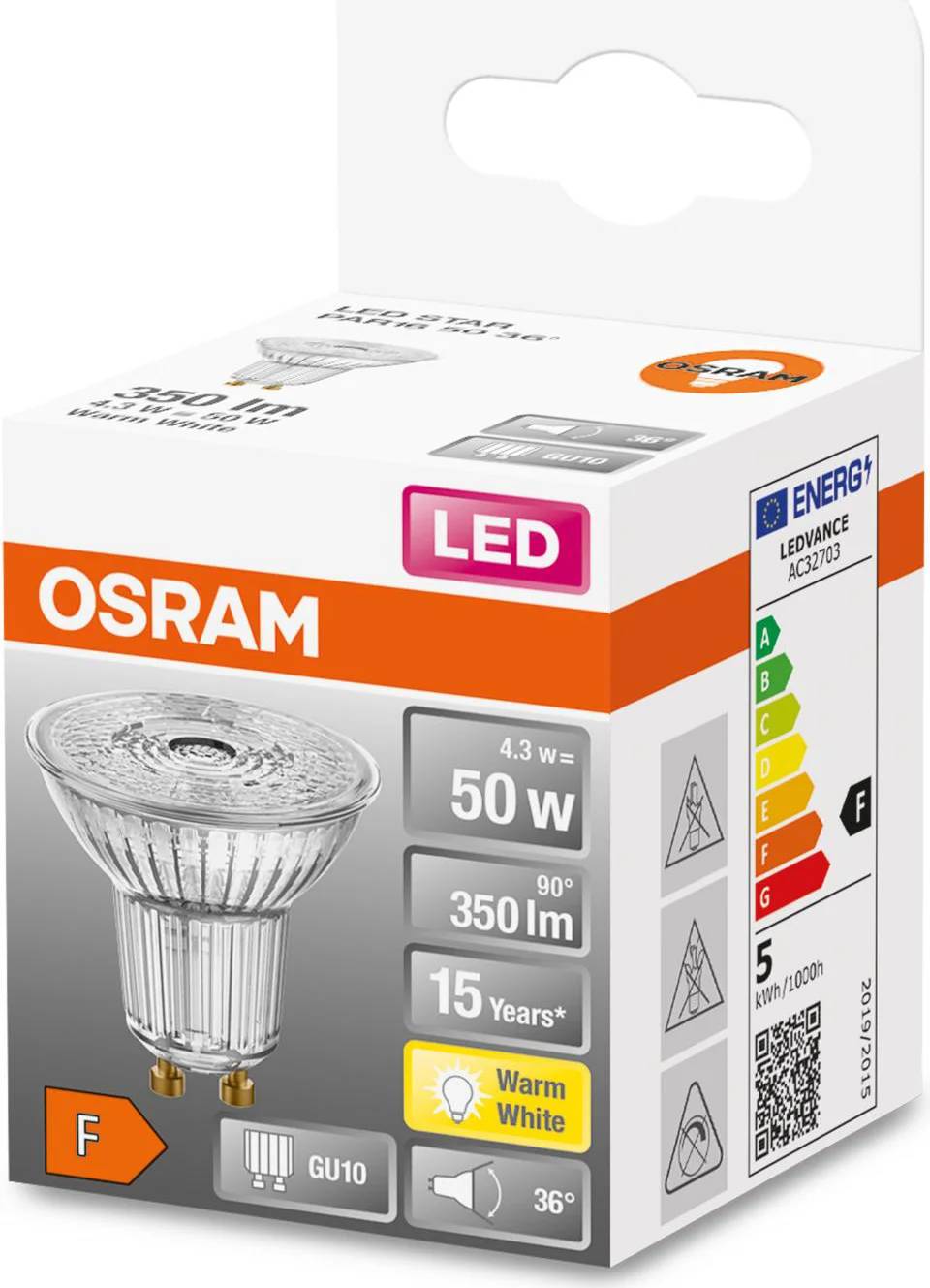 Ampoule LED spot GU10 blanc chaud 4,3W équiv 50W – OSRAM - Image 1