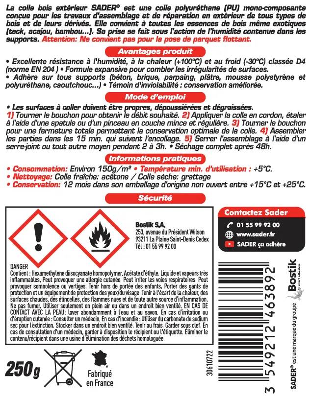 Colle bois extérieur PU 250 g - SADER - Image 4