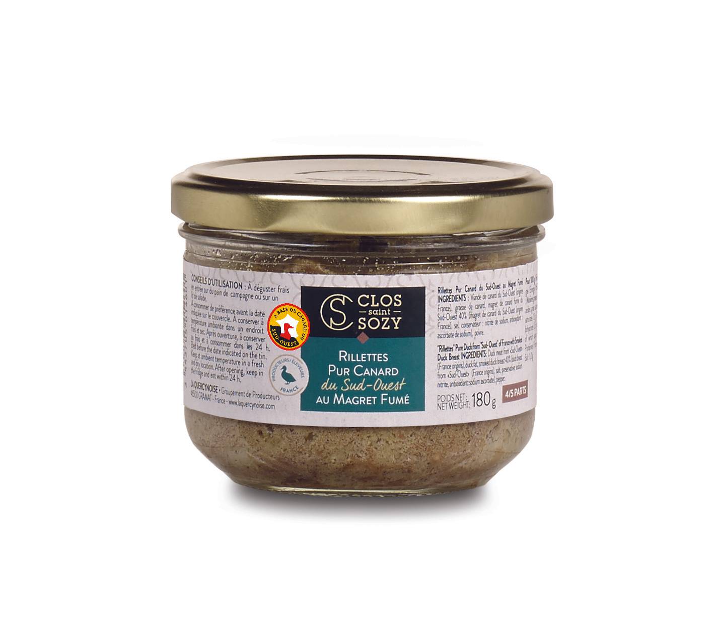 Clos Saint Sozy - Rillettes de pur canard du Sud-Ouest au magret fume 180 g - Clos Saint Sozy