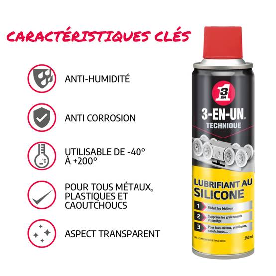 Lubrifiant silicone aérosol 250 ml - 3-EN-UN - Image 10