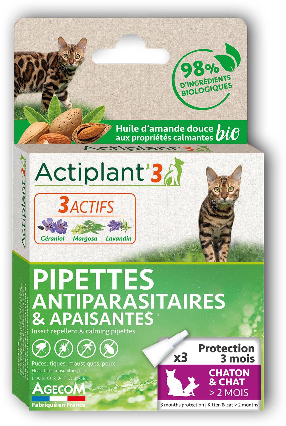 ACTIPLANT'3 PIPETTES INGREDIENTS BIO CHAT <5KG X3