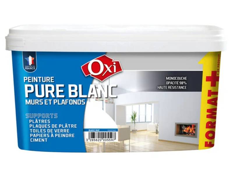 Peinture acrylique monocouche murs et plafonds blanc mat 3L – OXI