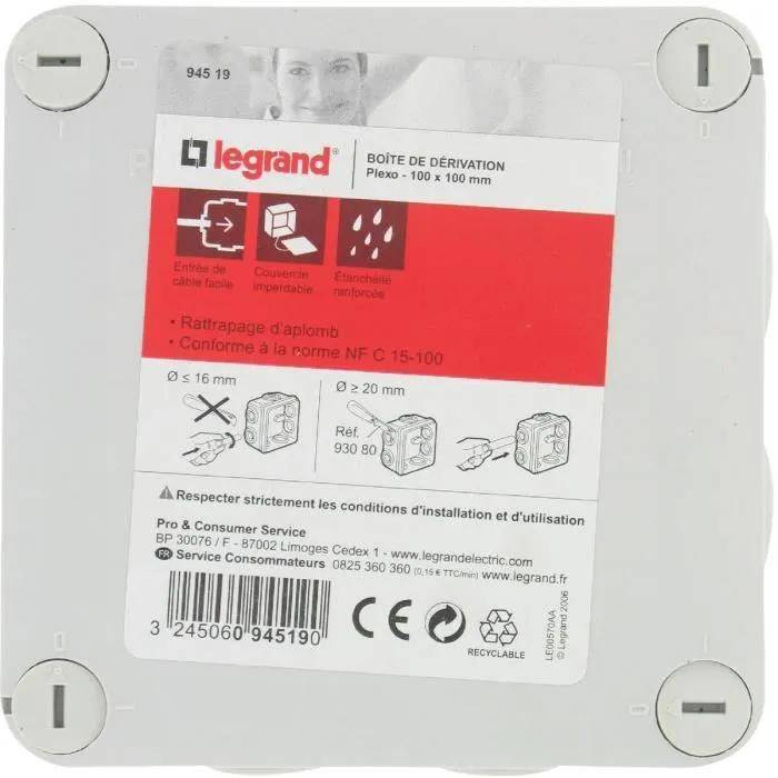 Boîte de dérivation carrée plastique gris L.105 mm l.105 mm H.55 mm - Legrand - Image 3