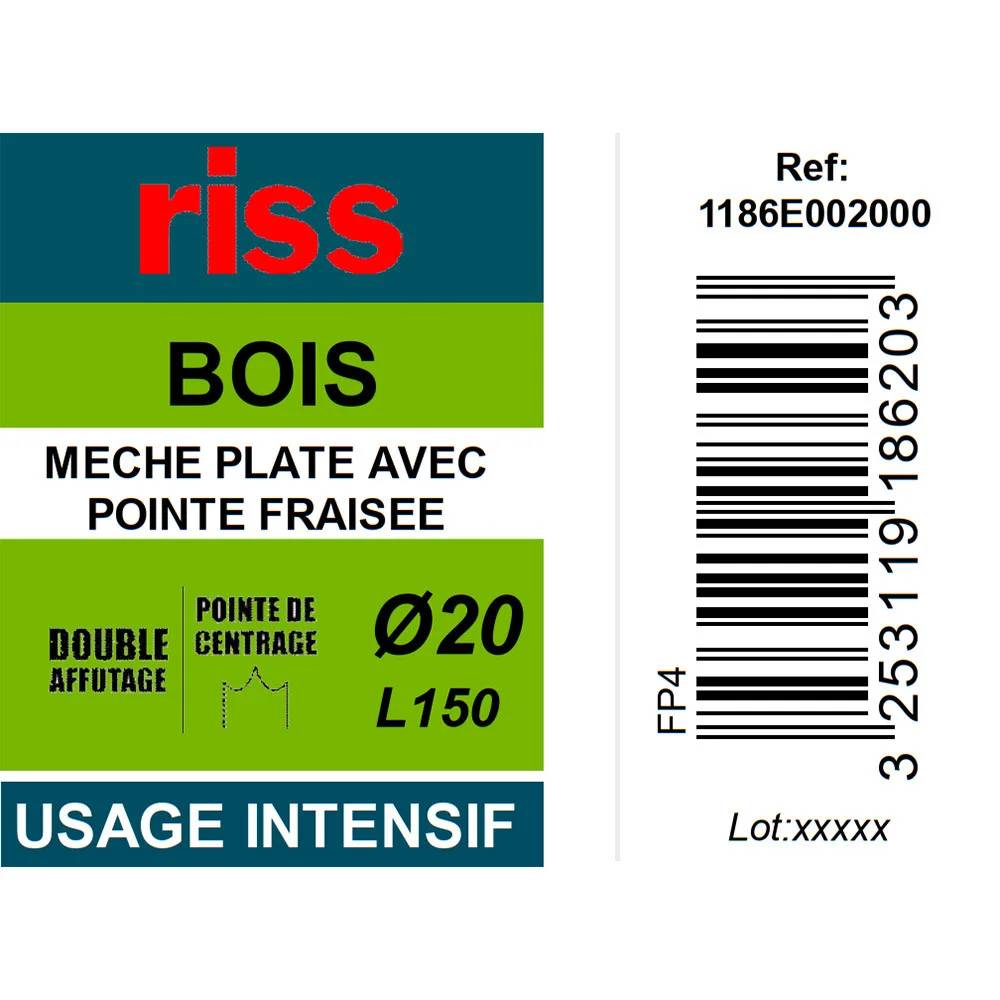 Mèche bois plate Ø 20 mm L 158 mm - RISS - Image 3