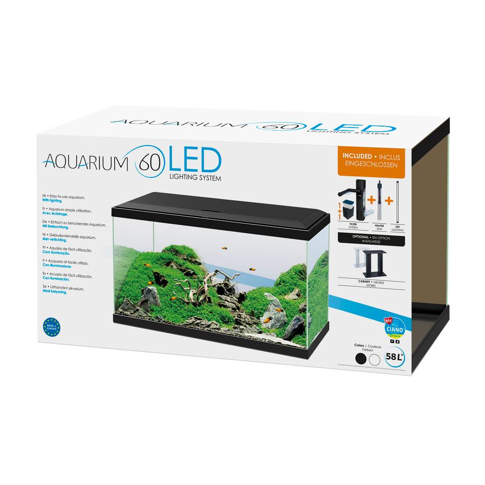 Aquarium équipé LED 60 L noir - CIANO - Image 1