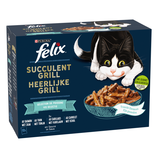 Purina One - Pâtées chat Adulte Succulent Grill Poisson Thon Cabillaud 12x80g – FELIX - Image 1