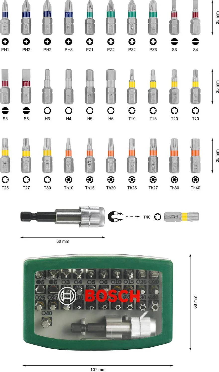 Set d'embouts de vissage code couleur 32 pièces BOSCH - Image 2