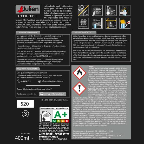 Peinture aérosol Color Touch multi-supports brillant Blanc Neige 400 ml - JULIEN - Image 3