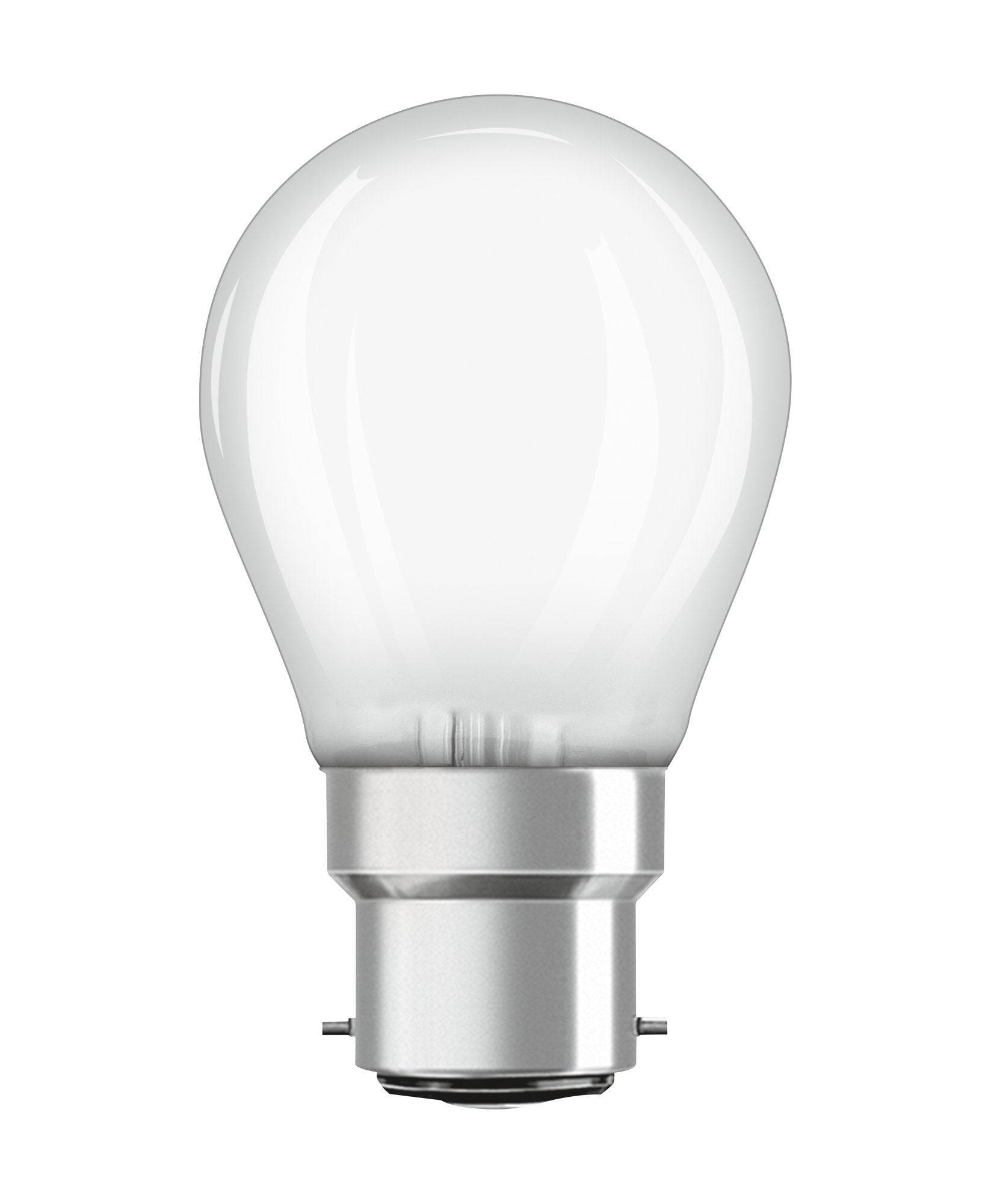 Ampoule LED sphérique verre dépoli blanc chaud 4 W B22 – OSRAM