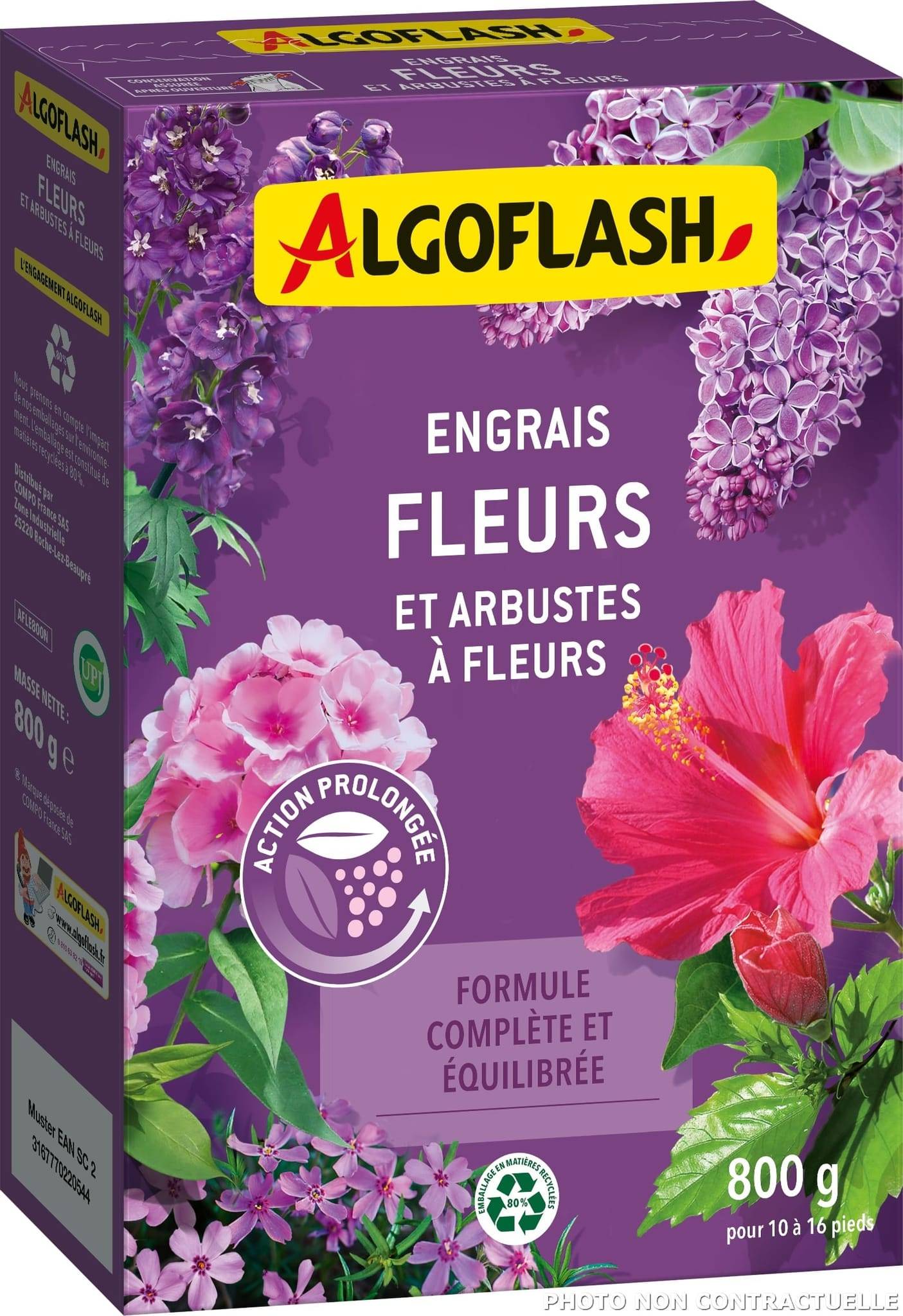Algoflash - Engrais fleurs et arbustes à fleurs action prolongée 800 g - Algoflash