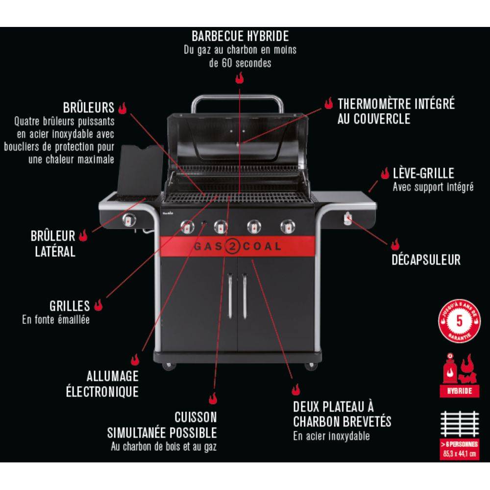 Char-broil - Barbecue Hybride 4 Brûleurs Acier Inoxydable Noir 154,9 cm - CHAR-BROIL - Image 11