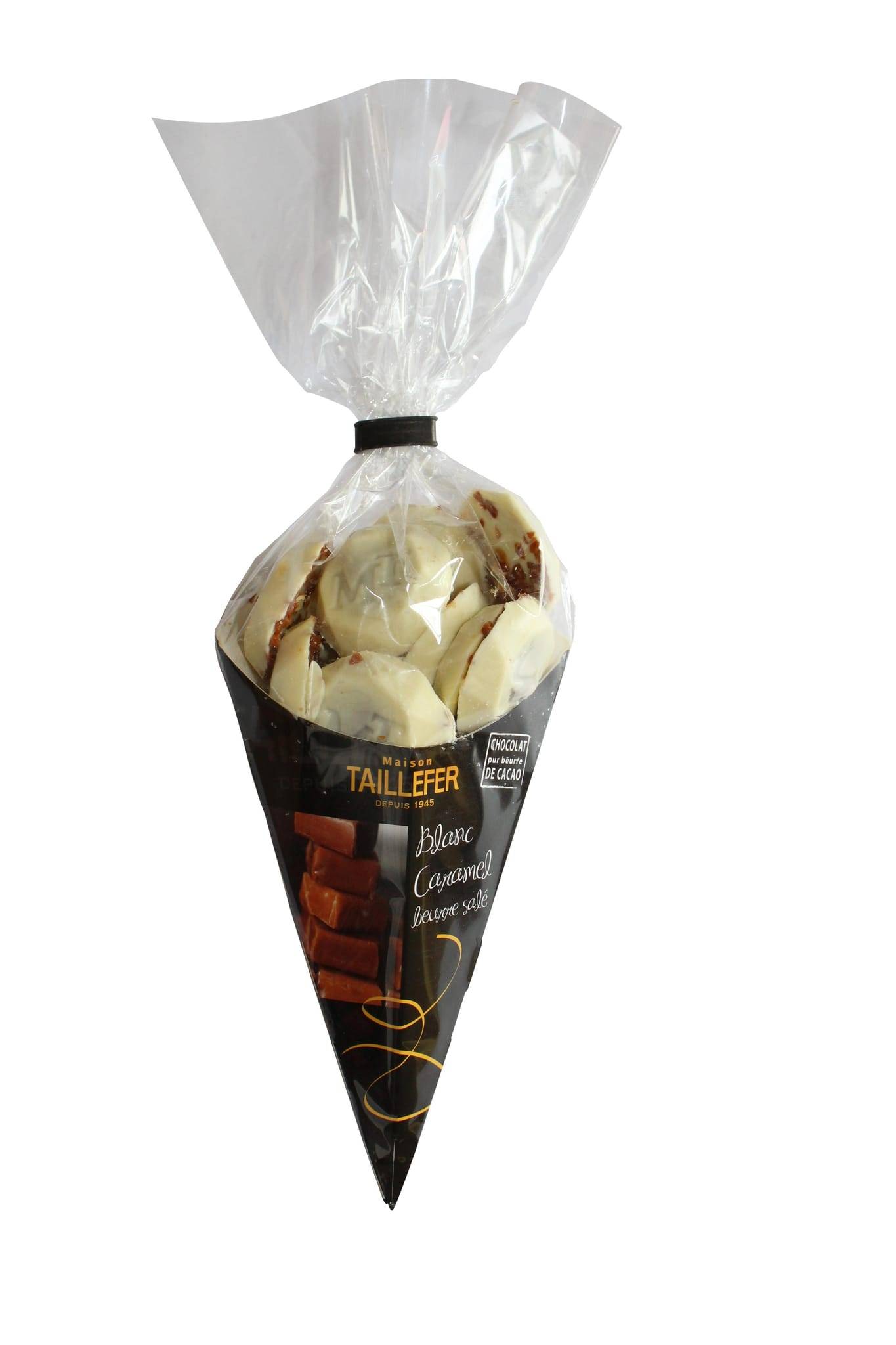 Maison Taillefer - Cornet chocolat blanc fourrage caramel au beurre sale 150g