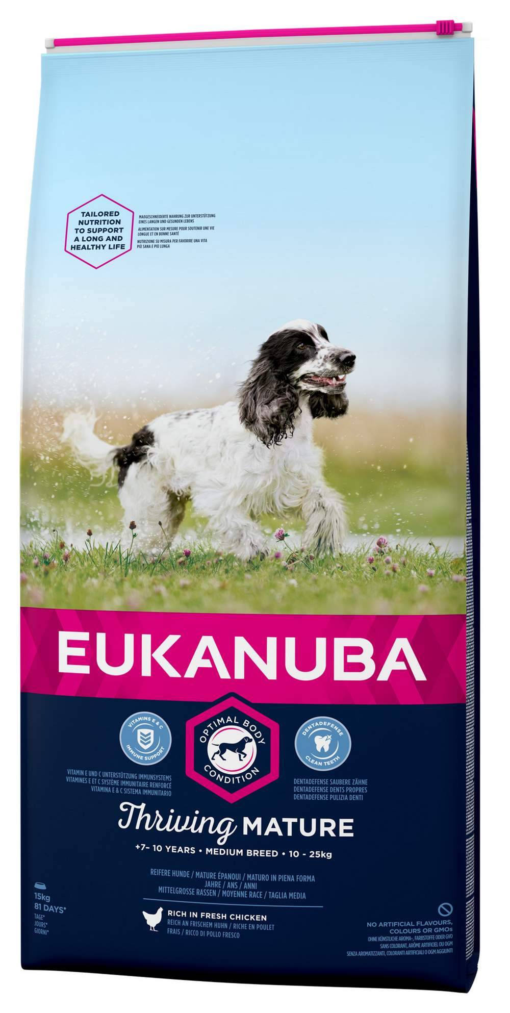 Croquette chien mature senior poulet 15 kg - EUKANUBA