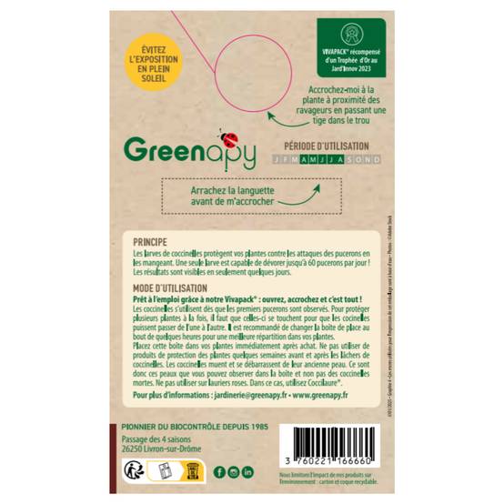 Greenapy - Coccinelles 80 larves Coccifly anti pucerons Vivapack - Greenapy - Image 3