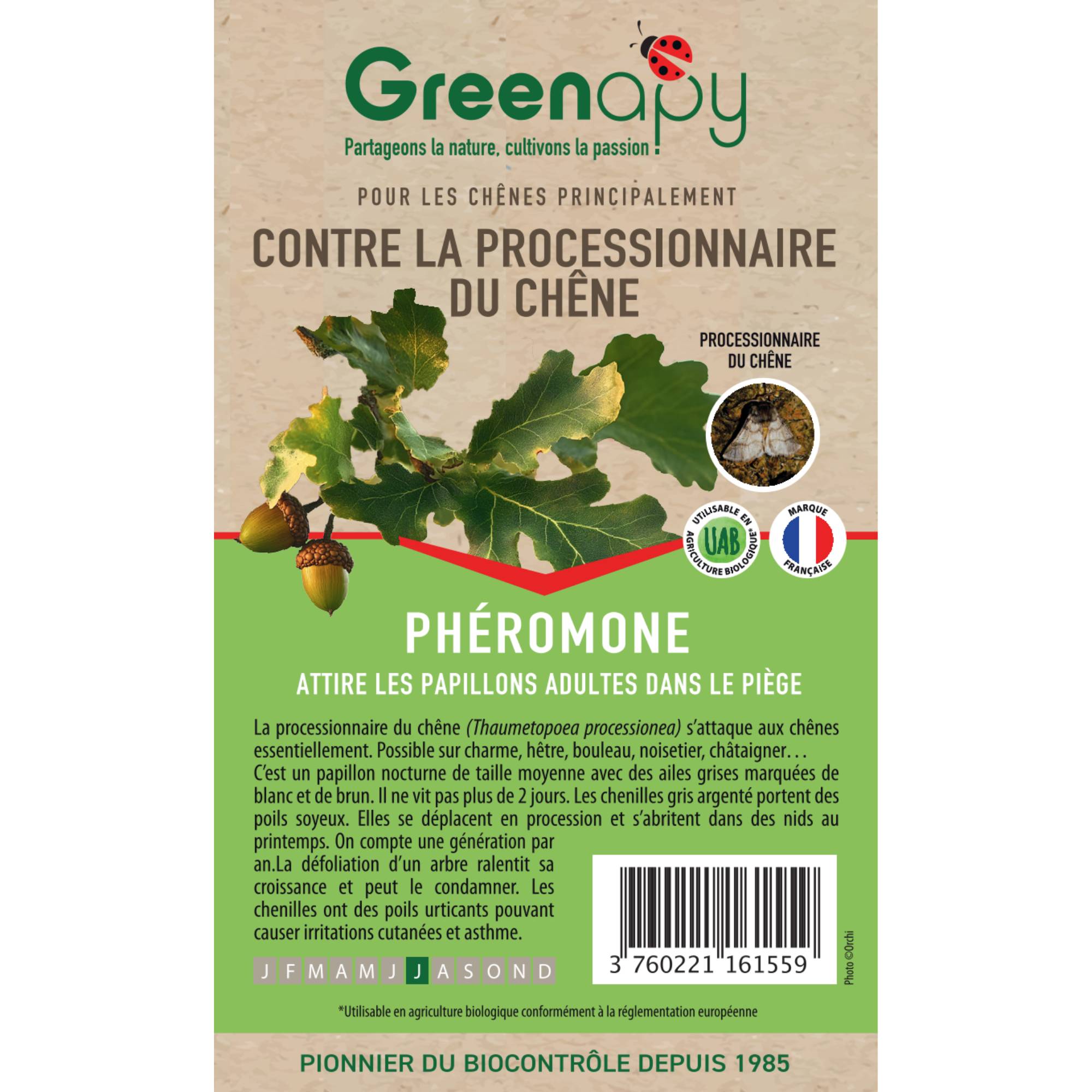 Greenapy - Phéromone chenille processionnaire du chêne pour piégeage des adultes boîte de 2 capsules - Greenapy - Image 1