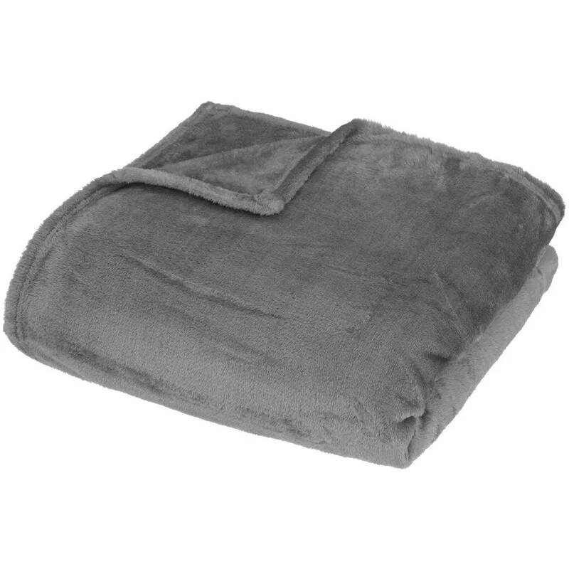 Plaid doux Polyester Gris foncé L 150 x H 200 cm – ATMOSPHERA