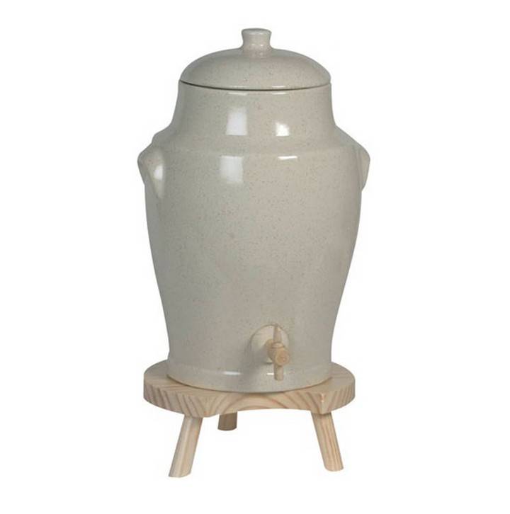 Duhalle - Vinaigrier en grès naturel 4 l + tabouret bois - Duhallé - Image 1