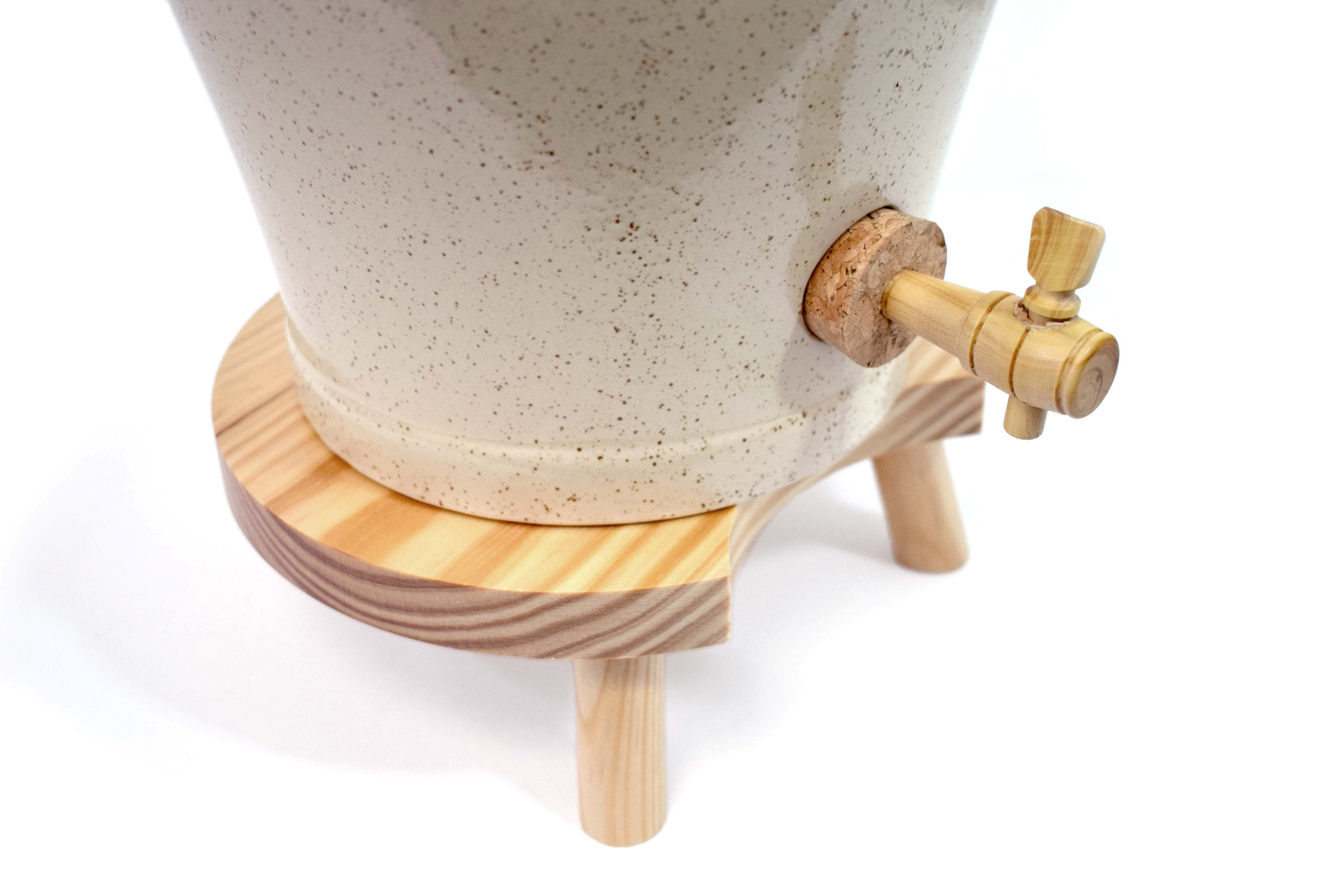 Duhalle - Vinaigrier en grès naturel 4 l + tabouret bois - Duhallé - Image 4
