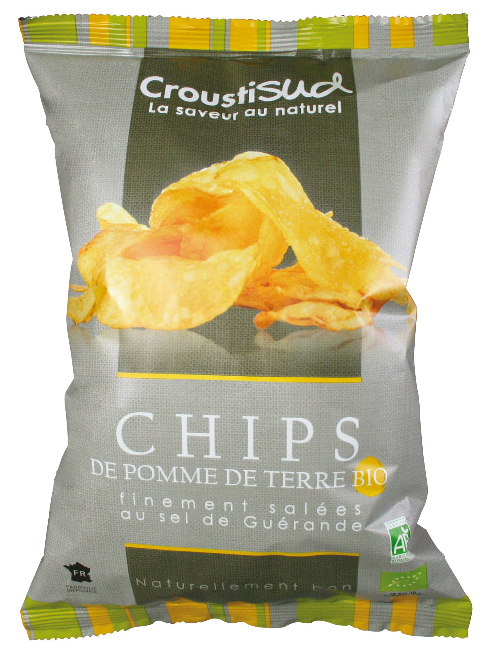 Croustisud - Chips bio de pommes de terre bio au sel de Guérande 100 g - Croustisud