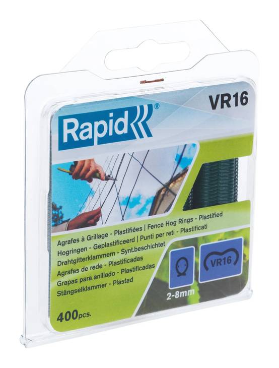 Agrafes Grillage Plastifiées Vert VR16 Blister 400 - RAPID - Image 1