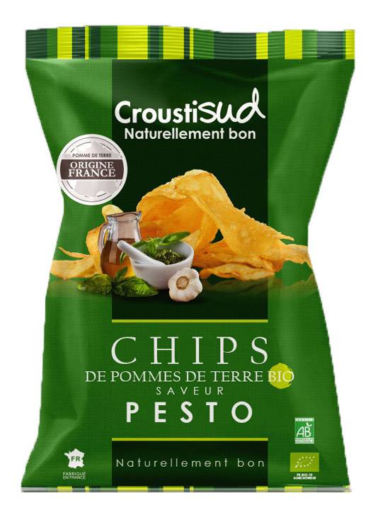 Croustisud - Chips bio de pommes de terre  saveur pesto 100 g - Croustisud