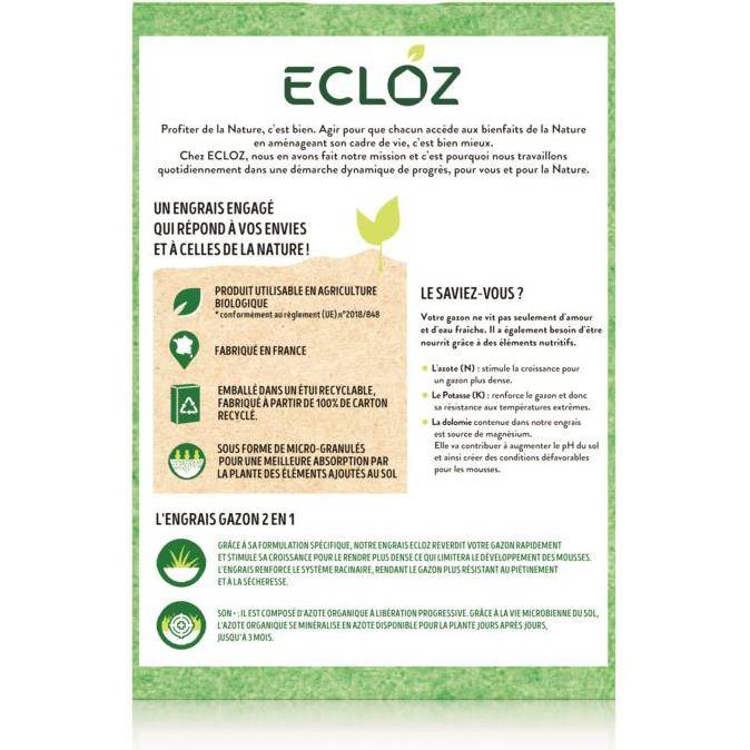 Ecloz - Engrais gazon 2 en 1 qui limite apparition mousse Ecloz 50m² - Image 2